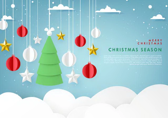 创意剪纸风圣诞节圣诞树圣诞老人麋鹿雪花3D立体海报PSD/AI素材模板【048】